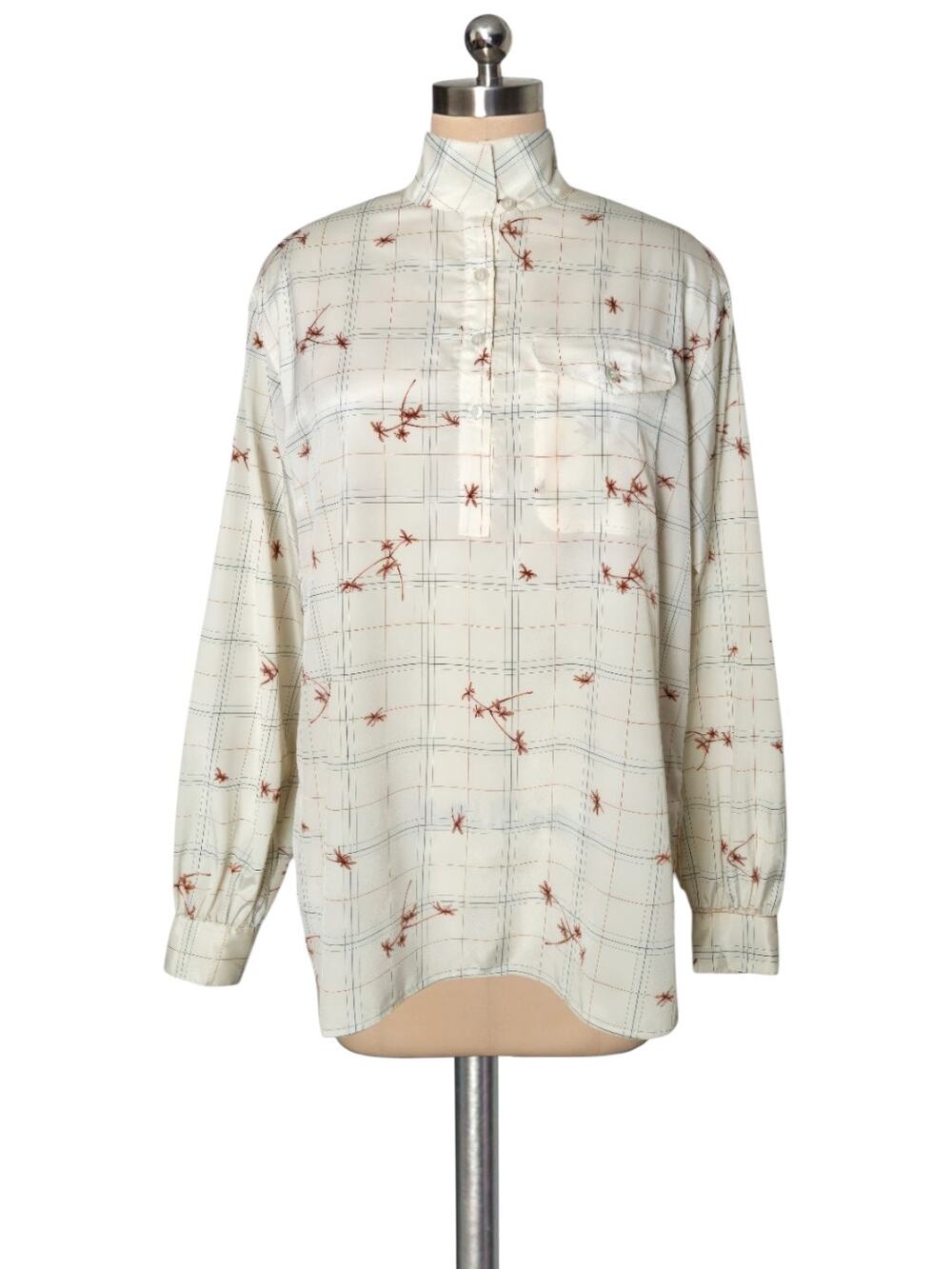 Vintage 70's 80's AMANDA Vintage Floral High Neck Button Up Blouse Shirt 13/14